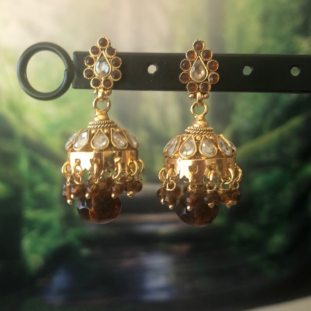 Dangling brown and gold Indian earrings